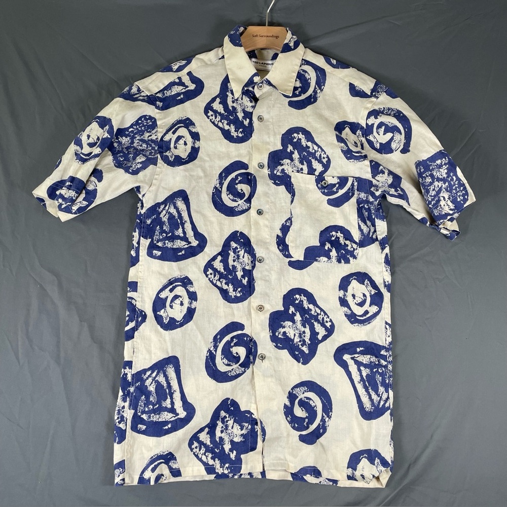 Ted Lapidus 100% Linen Shirt Men's Small Short Sleeve Hawaiian Tropical Beach